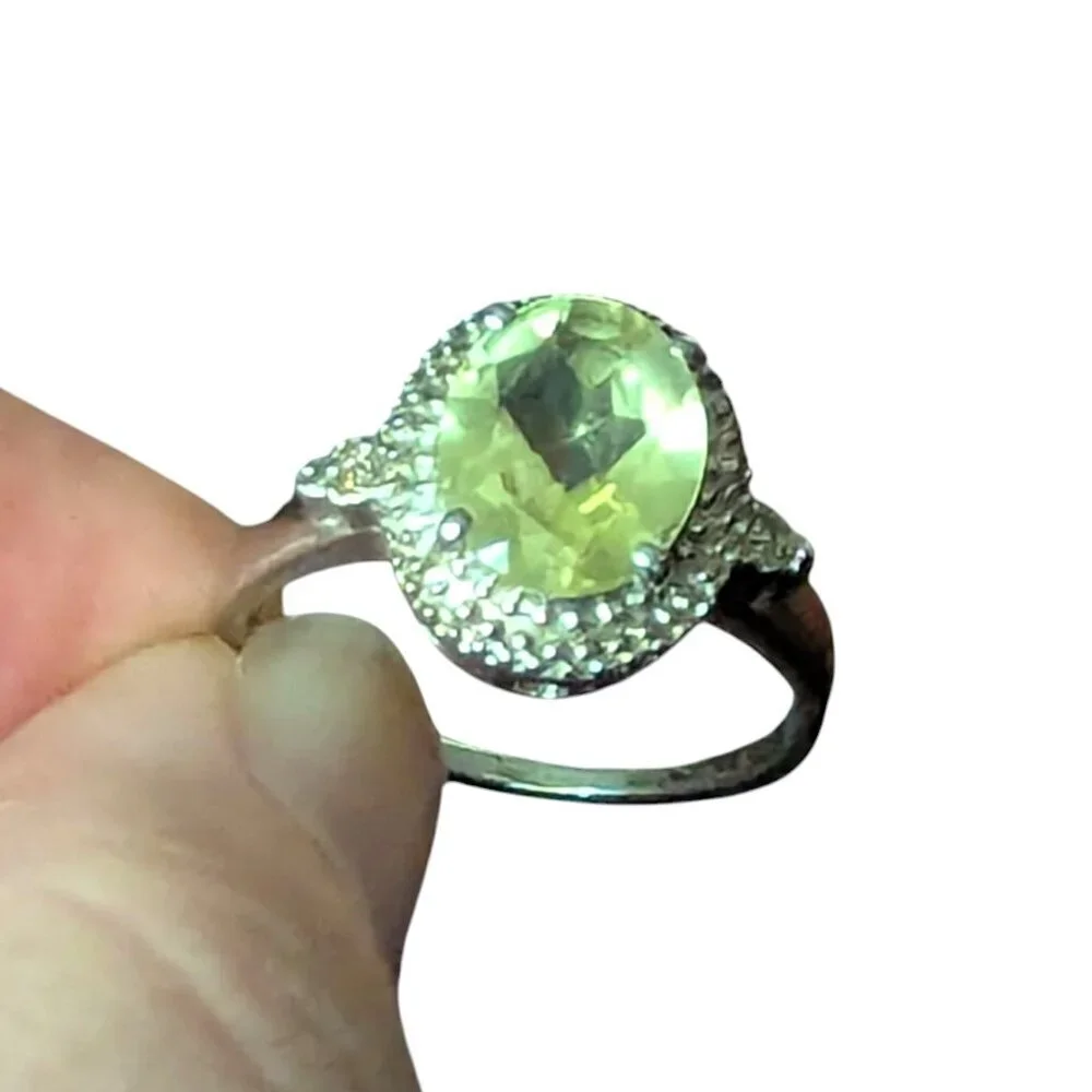 Solitaire Yellow Lemon Quartz Ring Raised‎ Rose Cut Faceted Silver 925 Chunky